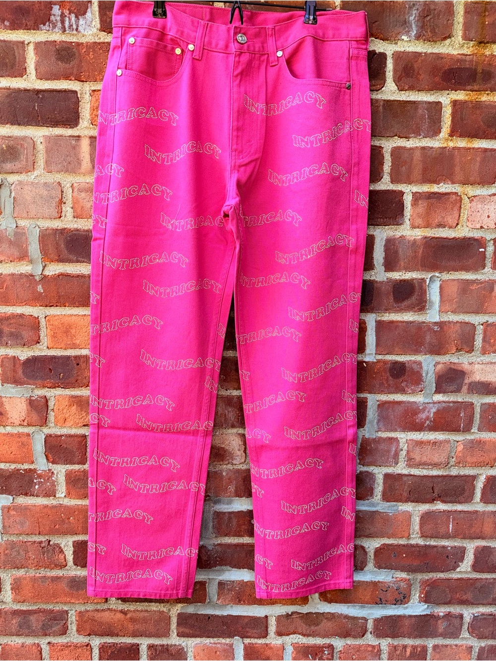 Lost Intricacy — Hot Pink Rhinestone All-Over "INTRICACY" Jeans